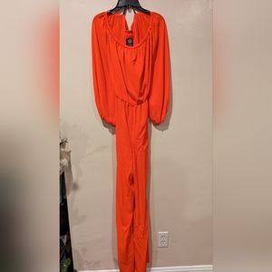 Vince Camuto Orange Elastic Boatneck Jumpsuit